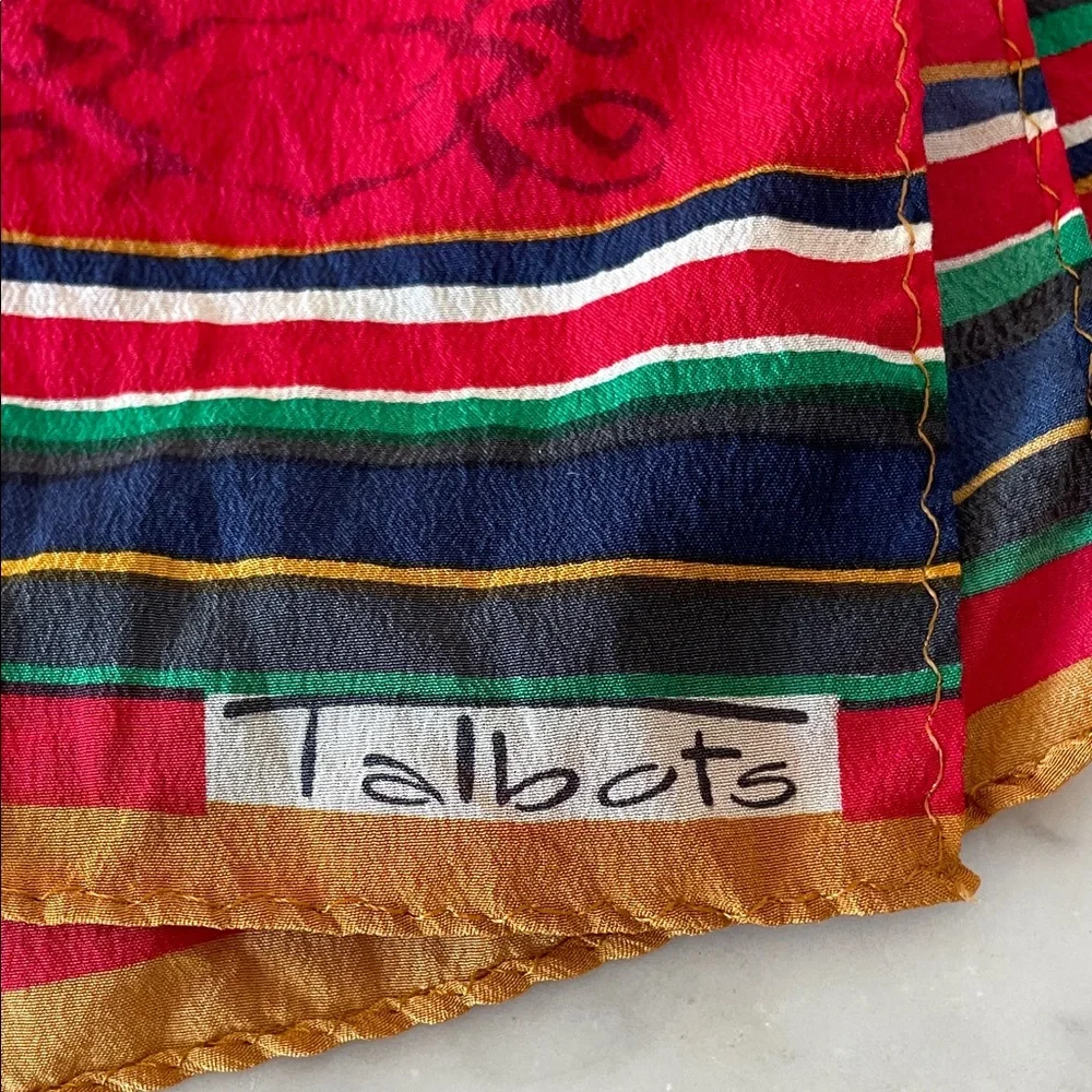 TALBOTS Vintage Oblong Silk Geometric Scroll Motif Multicolor Scarf